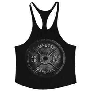 남성용 Y - 백 짐 스트링거 탱크 - 바벨 플레이트 프린트, 통기성 면, 보디빌딩, 역도 집중 운동에 이상적