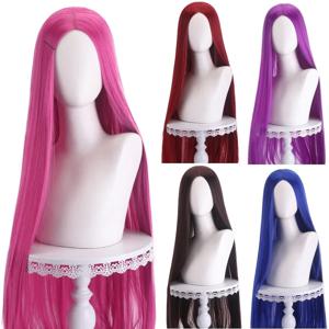 40인치 롱 스트레이트 코스프레 가발 중앙 가르마 센터 스플릿 블론드 핑크 로즈 레드 퍼플 내열성 합성 헤어 가발