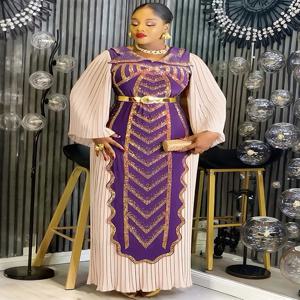 여성용 아프리카 파티 드레스, 고급 다이아몬드 장식 긴팔 플리츠 드레스, 플러스 사이즈 맥시 로브, 아프리카 의류, 여성 생일 가운