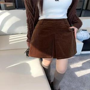 가을 겨울 코듀로이 A라인 미니스커트 힙을 돋보이게 하는 디자인 플러스 사이즈 여성 캐주얼 두꺼운 미드웨이스트 스커트