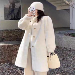 따뜻한 인조 밍크 칼라 두꺼운 롱 코트 여성용 루즈핏 중간 길이 우아한 플러피 겨울 아우터웨어 야외 활동용
