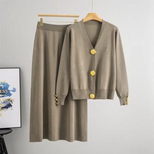 여성 니트 스웨터 무슬림 2피스 세트 가디건 싱글 브레스티드 코트 롱 스커트 수트 니트 의상 모로코 가을 겨울 2025