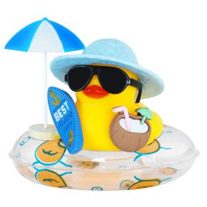 고무 오리 자동차 장식품 삑삑이 오리 자동차 대시보드 장식 코코넛 선글라스 우산 포함