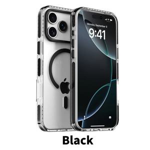 고급 PE 스트라이프 테두리 마그네틱 무선 충전 투명 폰 케이스 (아이폰 17 에어 16 15 14 13 12 17 Pro Max 호환)