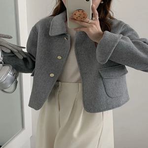 미우미우 스타일 양면 울 숏 코트 여성 패션 턴다운 칼라 포켓 디자인 안티에이징 클래식 라펠 코트