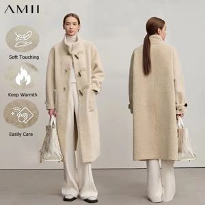 아미 여성 코트 2025 겨울 신상 루즈핏 롱 하프넥 긴소매 코트 여성 스트레이트 엘레강스 따뜻한 아우터 12554010