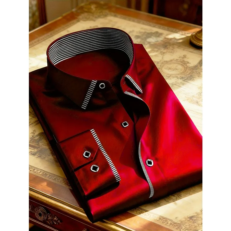 2025 신상 남성 패치워크 셔츠 패션 드레스 턱시도 긴팔 스마트 캐주얼 사계절 남성 마이크로 엘라스틱 셔츠