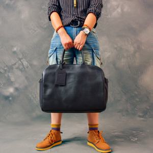 심플하고 고급스러운 소가죽 남성용 블랙 대형 서류가방 비즈니스 여행용 천연 가죽 노트북 핸드백