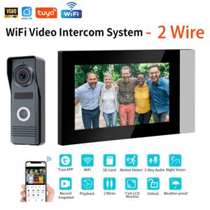 2선 스마트 홈 투야 와이파이 1080P 비디오 인터콤 비디오 도어폰 7인치 터치 모니터 비디오 도어벨 도어 카메라 보안 시스템