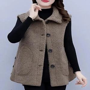 여성용 패셔너블 양털 조끼 코트 겨울 2025 신상 대형 사이즈 가을 겨울 중년 엄마 트렌디 포켓 손수건