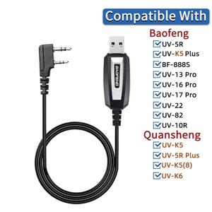바오펑 UV-5R/82/888S/UV-S9PLUS/UV-13/16/17/21 프로 및 콴셩 UV-K5/5R 플러스 무전기용 USB 프로그래밍 케이블 (CD 포함)