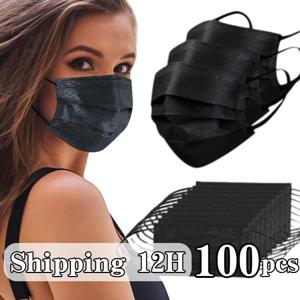 100개 검정색 일회용 보호 마스크 -3겹 통기성과 편안함, 야외 활동, 가족, 통근, 사무실에 매우 적합