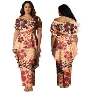 고품질 맞춤 여성 파티 의류 사모아 트렌디 편안한 여성 2피스 스커트 하와이안 캐주얼 드레스 폴리네시아 푸레타시 드레스