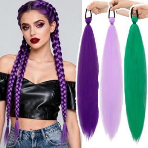 26인치 합성 긴 직선 포니테일, 탄력 있는 머리카락, 다채로운 브레이드 포니테일 헤어 익스텐션, 여성용 헤어 액세서리
