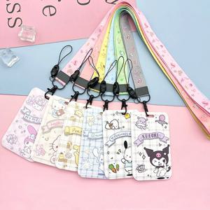 Cinnamoroll ID 배지 홀더 넥 스트랩 펜던트 Kuromi 도어 카드 홀더 Lanyards Girls Pompom Purin Lanyard 자격 증명 홀더