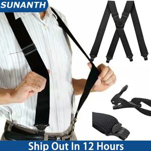 4 개의 플라스틱 그리퍼 걸쇠가있는 3.8cm 폭의 고탄력 조절 식 작업 멜빵 솔리드 컬러 탄성 바지 바지 교정기