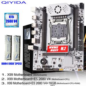 QIYIDA X99 마더보드 세트 LGA 2011-3 Xeon E5 2680 V4 CPU DDR4 8GBx2PCS=16GB NVME NGFF M.2 SATA3.0 USB3.0 X99 C612chip
