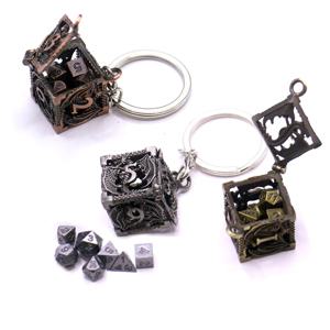 D6 금속 케이스 + 7pcs 금속 주사위 세트, 휴대용 보드 게임 주사위 미니 키트, 게이머 액세서리