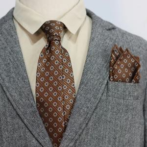 2 조각 넥타이 세트 새로운 트렌디 브라운 넥타이 남자 공식 블록 스트라이프 페이즐리 포켓 스퀘어 폴리 에스터 레드 손수건 넥타이