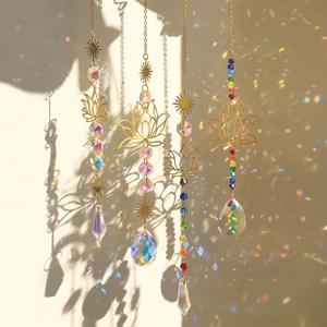 태양 포수 크리스탈 연꽃 매달려 크리스탈 컬러 유리 태양 포수 야외 장식 레인보우 메이커 프리즘 차크라 정원 장식