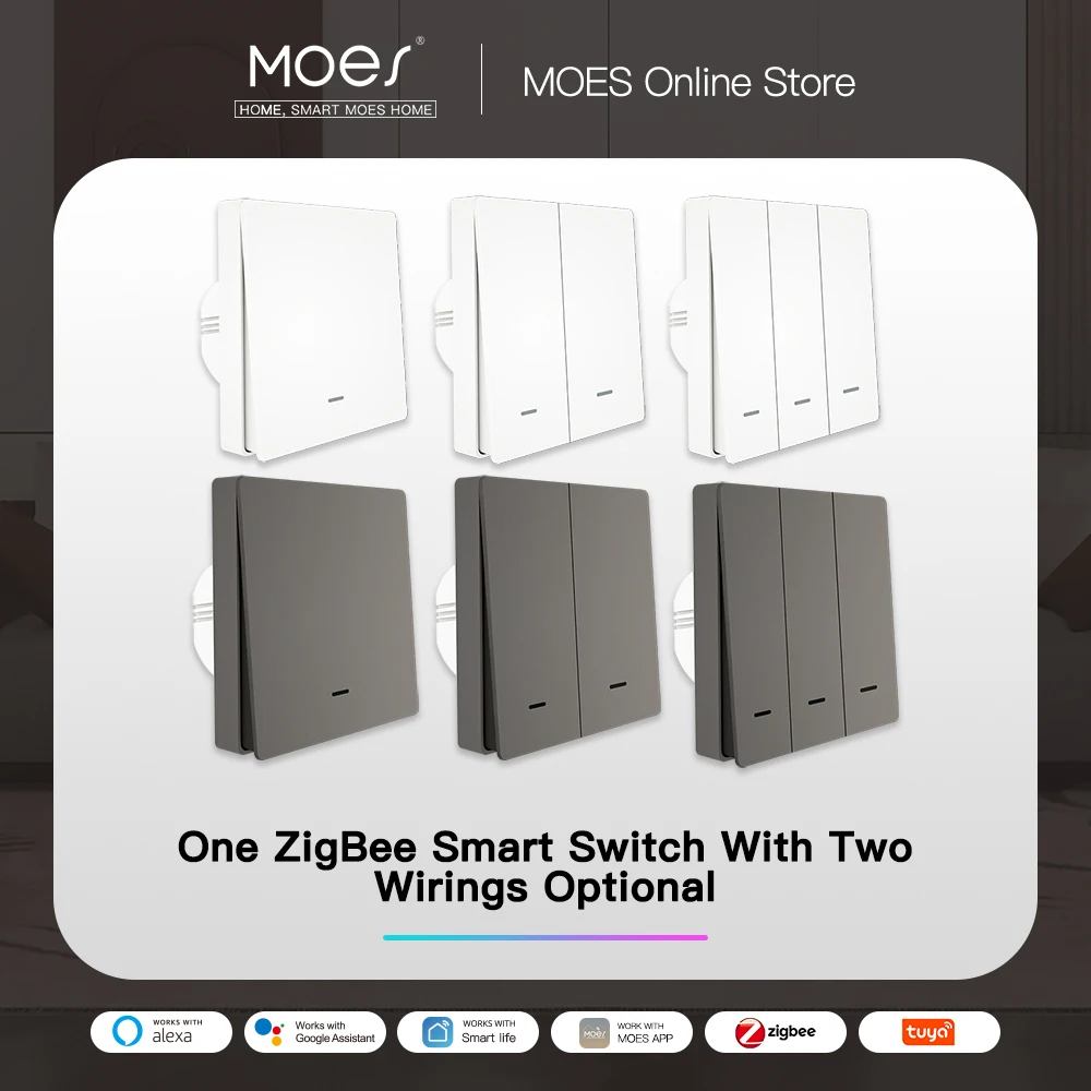 MOES 스마트 라이트 스위치 Tuya ZigBee 중성선 없음 커패시터 필요 없음 스마트 라이프 2/3 웨이 Alexa Google Home 2mqtt와 함께 작동