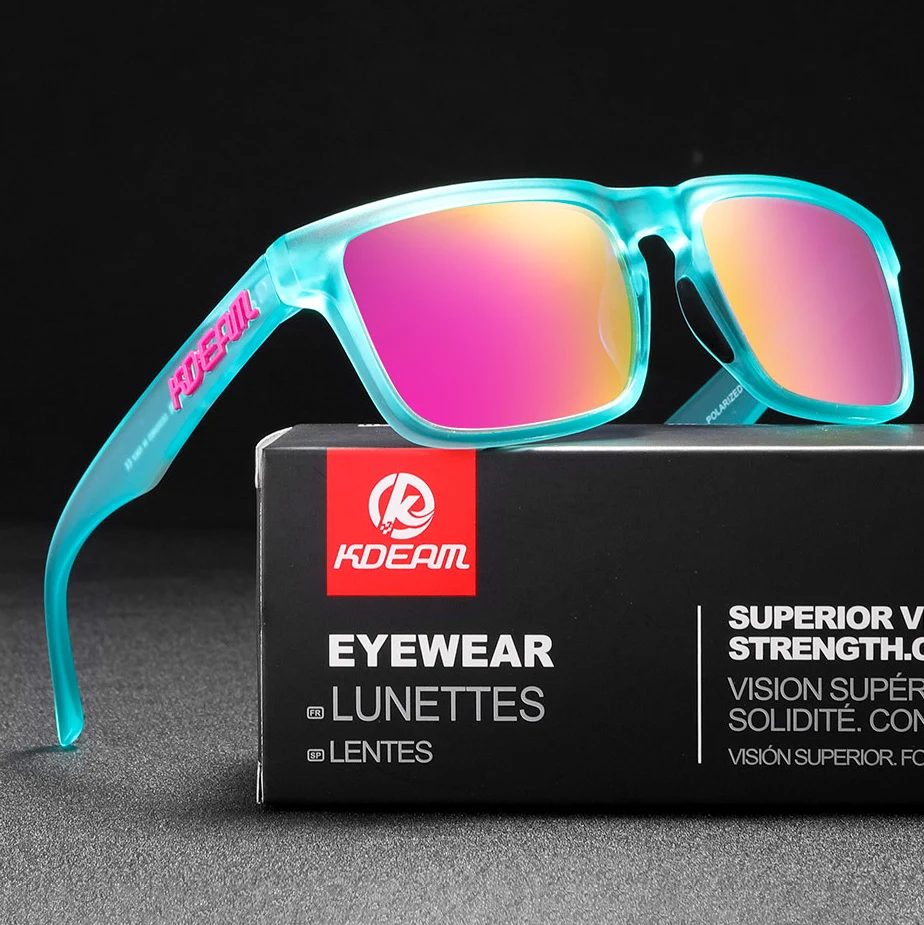 2025 Kdeam 남성 여성을위한 편광 선글라스 패션 unisex 브랜드 커플 거울 레드 렌즈를위한 유행 야외 안경