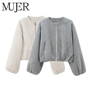 MUJER 2025 여성용 양털 폭격기 재킷 소프트 지퍼 여성용 스포츠 재킷 긴 소매 크로프트 재킷 여성 코트 겉옷