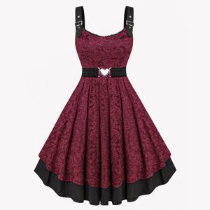 ROSEGAL 플러스 사이즈 1950 년대 빈티지 꽃 레이스 자카드 벨트 드레스 여성 칵테일 파티 드레스 민소매 맞춤 및 플레어 베스 티드