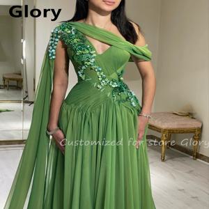 녹색 비즈 무도회 드레스, A라인 아라비아 V넥 이브닝 원피스, 스트랩리스 맞춤형 드레스, 원 숄더 웨딩 파티 가운, 2025