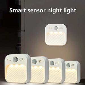 1-4팩 모션 센서 LED 야간등 충전식 자석 부착형 침실 주방 계단 복도 찬장용 조명