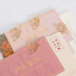 10pcs 골드 장미 꽃 종이 클립 도매 금속 Diy 꽃 플래너 편지지 용품 책갈피 선물 모양의 종이 클립