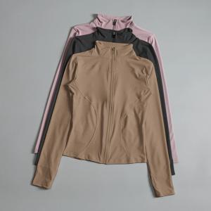 여성 지퍼 피트니스 요가 셔츠 긴 소매 스포츠 자켓 체육관 탑 Activewear 러닝 코트 운동복 여성