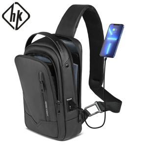 HK 방수 남성용 숄더 백 경량 크로스 바디 백 옥스포드 캐주얼 사첼 USB 포트 통근 비즈니스 가슴 가방 남성