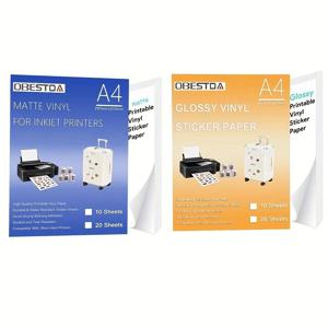 20매 광택/무광 방수 비닐 스티커 용지 A4 잉크젯 또는 레이저 프린터 및 Cricut용 찢어짐 방지 라벨 스티커