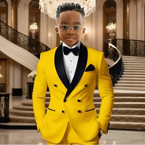 검은 목도리 옷깃 더블 브레스트 민트 키즈와 웨딩 턱시도에 대한 소년 정장 두 조각 슬림 플릿 파티 파티 블레이저를 착용