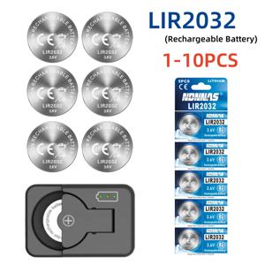 1-10PCS LIR2032 버튼 배터리 2032 3.6V 충전식 배터리 리튬 셀 코인 배터리 충전 자동차 키