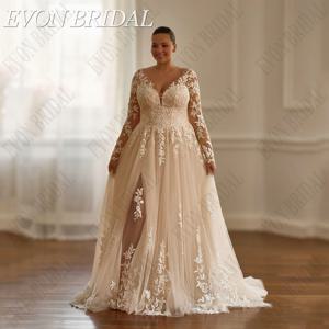 EVON BRIDAL 맞춤형 v 넥 플러스 사이즈 웨딩 드레스 풀 슬리브 a 라인 Tulle Vestidos De Novia Applique Long Bride 가운EVON BRIDAL 맞춤형 v 넥 플러스 사이즈 웨딩 드레스 풀 슬리브 a 라인 Tulle Vestidos De Novia Applique Long Bride 가운EVON BRIDAL 맞춤형 v 넥 플러스 사이즈 웨딩 드레스