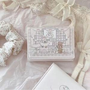 소녀의 꿈 봄 피크닉 시리즈 토끼 곰 지갑 귀여운 오리지널 디자인 자기 제거 방지 멀티 카드 마그네틱 버튼 동전 지갑