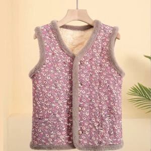 중년 및 노인 여성을위한 두꺼운 양털 따뜻한 조끼 가을 겨울 패션 인쇄 폴리 에스터 섬유 출산 조끼