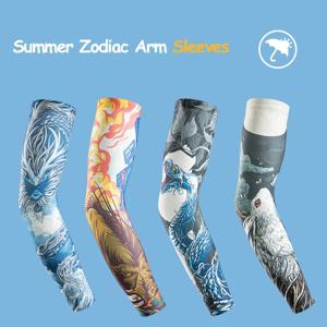 남성용 여름 중국 십이지신 팔토시, 자외선 차단 낚시 팔 커버, 사이클링 운전 아이스 실크 파티 타투 슬리브