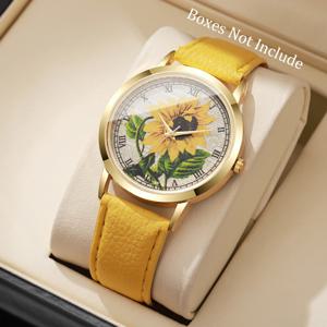 패션 플라워 로마 다이얼 여성 손목 시계 캐주얼 가죽 스트랩 쿼츠 시계 여성용 시계 Reloj Mujer(상자 없음)