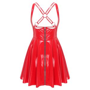 고딕 펑크 여성 웻룩 라텍스 레더 드레스 슬리브리스 앞트임 컵 바디콘 드레스 섹시 레이브 파티 나이트클럽 클럽웨어