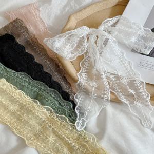 한국 스타일 여름 레이스 스카프 여성 패션 액세서리 헤어 타이 넥 워머 다기능 실크 리본 장식 타이