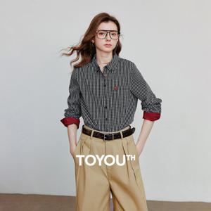 토이유스 여성 블라우스 셔츠 2025 가을 신상 컬리지 스타일 블랙 앤 화이트 그리드 긴팔 스플라이싱 셔츠 탑