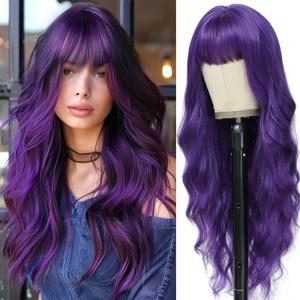 파티, 할로윈 코스프레, 일상 사용, 고온 헤어 액세서리를 위한 큰 파도가 있는 새로운 보라색 합성 가발
