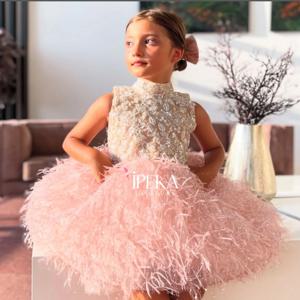 Jill Wish M005 핑크 공주 아기 꽃 소녀 드레스 깃털 Beading1st 생일 웨딩 파티 저녁 미인 대회 가운 어린이를위한