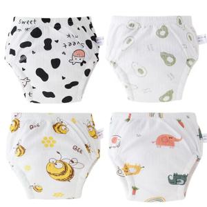 4PCS 통기성 면화 새로운 재사용 가능한 빨 수있는 아기 변기 훈련 바지 유아 유아 귀여운 속옷 소년 소녀를위한 부드러운 팬티