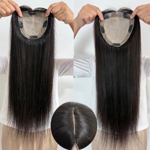 더블 드로운 150% 밀도 인모 헤어 토퍼 두꺼운 끝부분 실크 베이스 여성용 투페이 PU 2cm 클립형 헤어피스 실리콘 스킨 탑