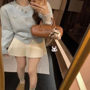 진주 칼라 니트 오픈 가디건 스커트 세트 여성용 부드럽고 아늑한 가을 겨울 패션 투피스 수트 프렌치 스타일 캐주얼 웨어