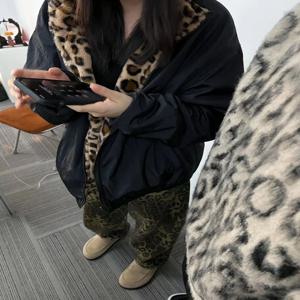 아메리칸 레트로 빈티지 레오파드 프린트 두꺼운 코튼 재킷 남녀공용 스타일리쉬 브랜드 양면 착용 브레드 코트